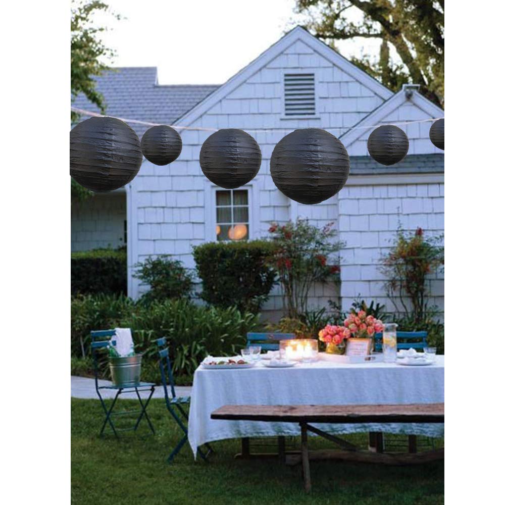 BEISHIDA Black Round Paper Lanterns Decorative Hanging Asia Chinese Japanese Paper Lanterns Lamp for Birthday Wedding Halloween Home Decor Party Decoration（10 Packs）