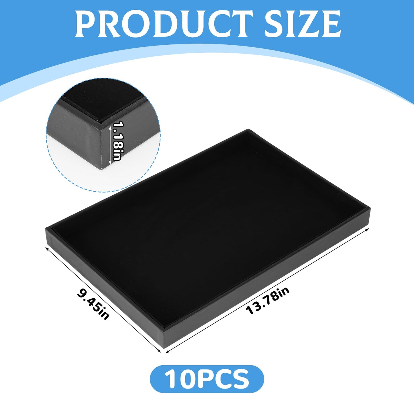 10 Pcs Velvet Stackable Jewelry Tray Showcase Display Jewelry Organizer Tray for Drawers Countertop, Empty Plate for Necklace, Ring, Bracelet Organizing, and Earring Storage Display (Black)