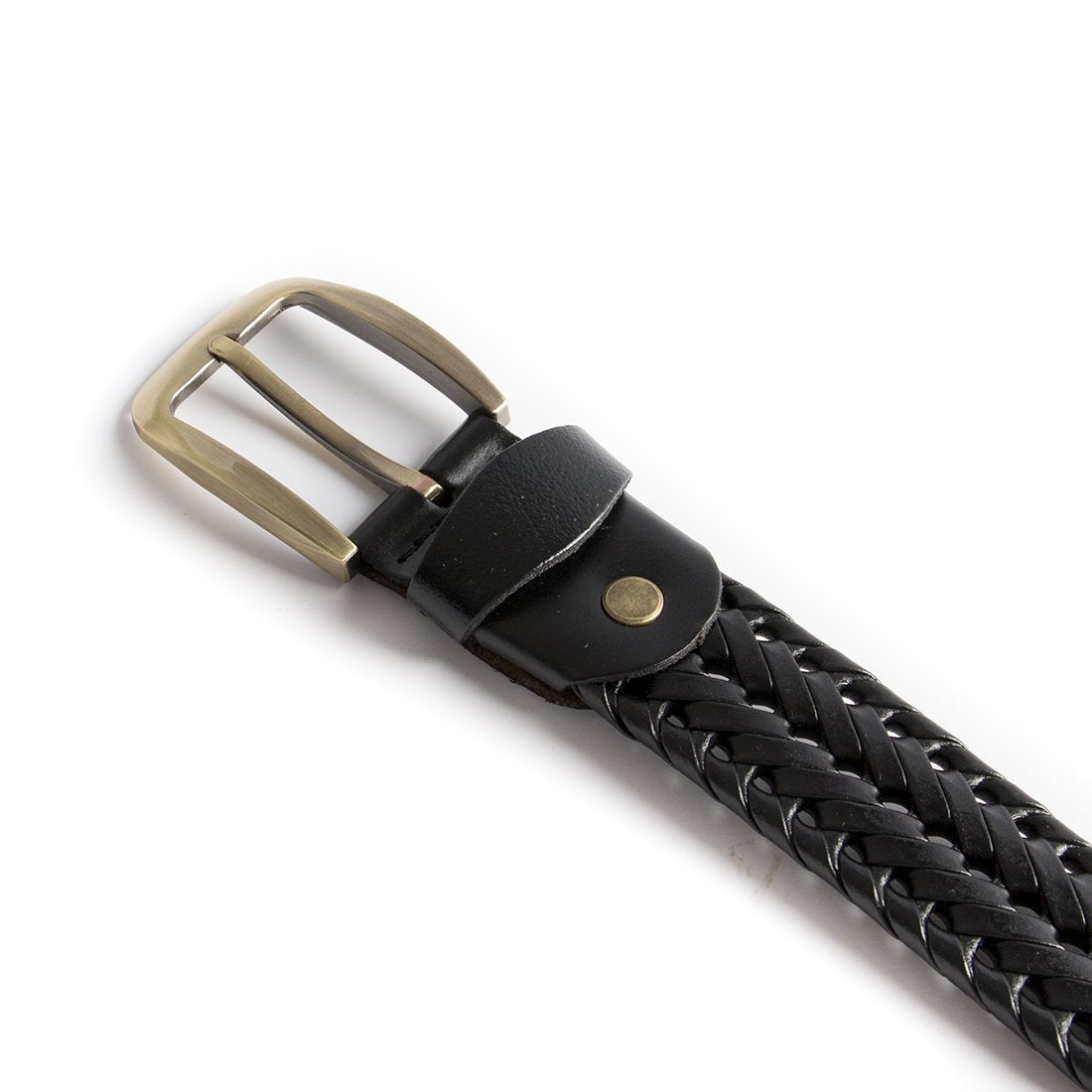 ECHAIN Men Braided Woven Genuine Leather Belt (Waist:34-36, Black)