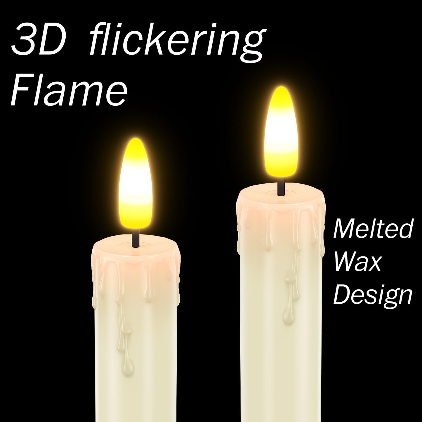 HL Flameless Taper Candles with Remote Timer, 450H+ Long Lasting Battery Operated LED Candlesticks with Warm 3D Flickering Flame, 9.6" Window Candles for Halloween Christmas Home Decor (Ivory 6Pcs)