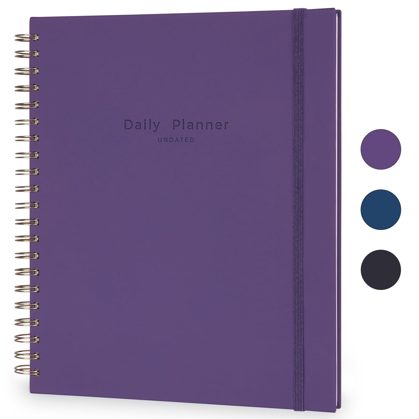 AuroPlanner Undated Daily Planner To Do List Hourly Schedule 2027 2026 2025 Calendar & Holiday Habit Tracker 180 Pages Letter Size 8.5" x 11" Sheets Hardcover Spiral Bound Notebook (Purple Indigo)