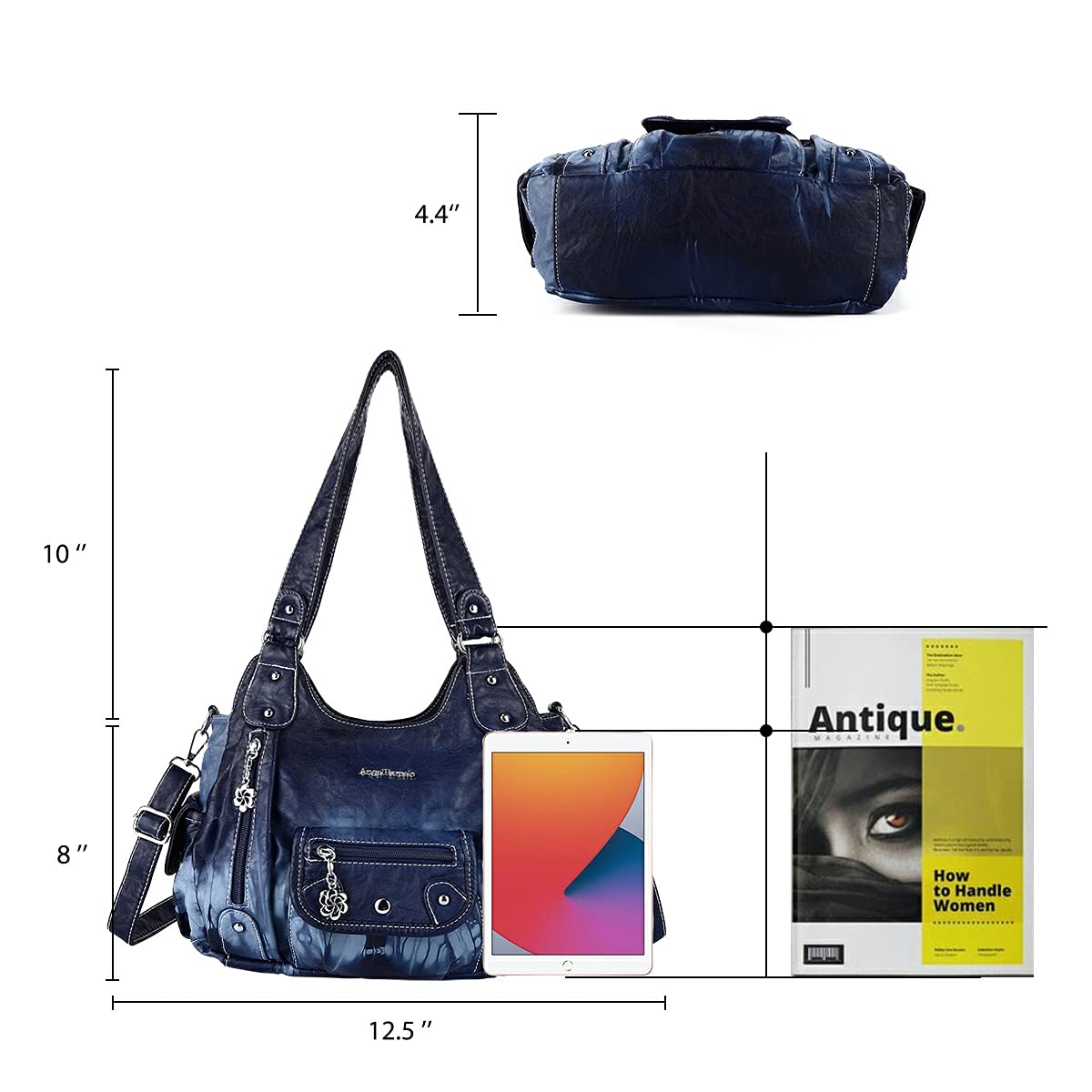 Angel Barcelo Women Purses and Handbags PU Leather Shoulder Bag Fashion Hobo Bags for Women (Fashion Blue)