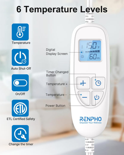 RENPHO Electric Heating Pad for Back Pain Relief, Birthday Christmas Gifts for Women Men Mom Dad Elderly, FSA Eligible Items Only List, Large Heat Pad for Neck Shoulders, 24"x33", ETL Certified, Gray