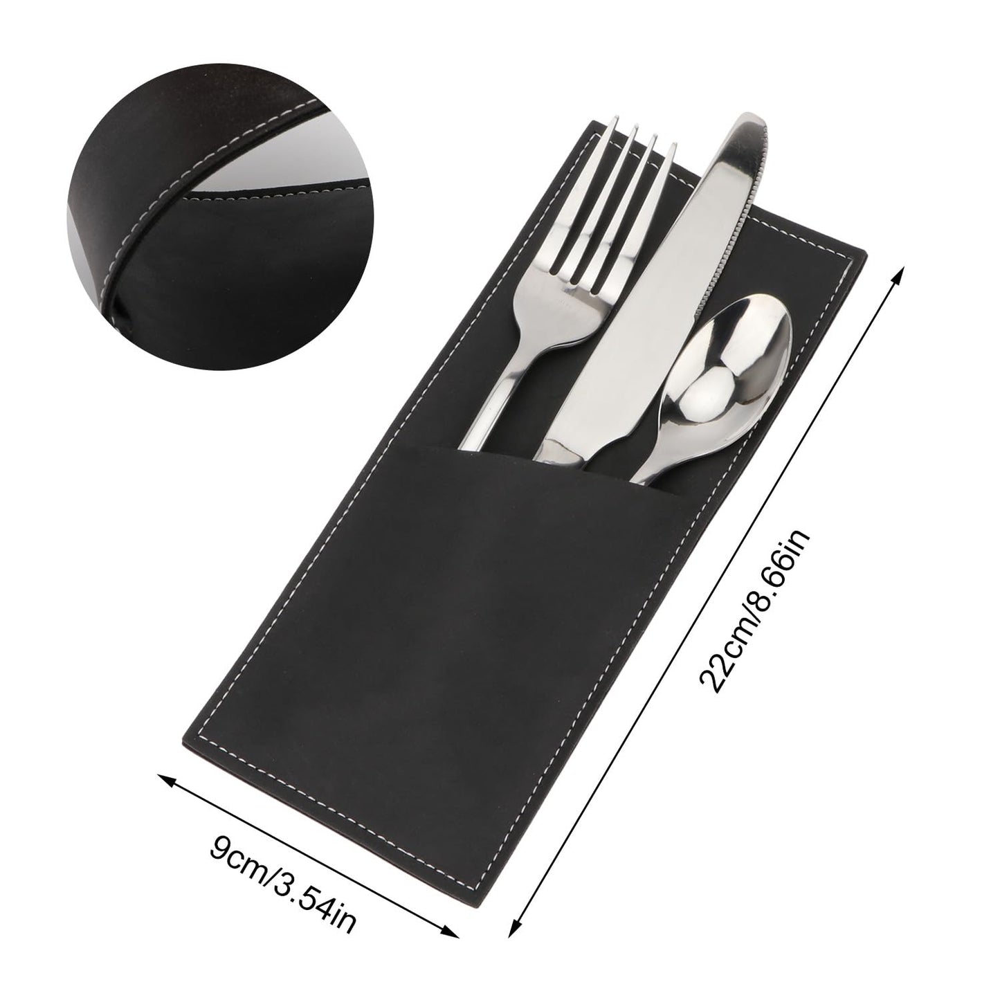 Brosay Leather Cutlery Sleeve Utensil Holders Pouch Bags Knife and Fork Silverware Sleeves for Christmas Halloween Thanksgiving Table Decor 2 Pcs (Black)
