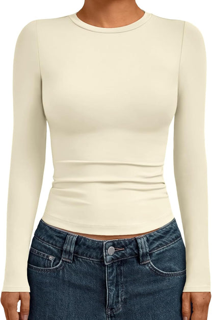 AUTOMET Womens Long Sleeve Shirts Basic Compression Going Out Crop Tops Fall Fashion Y2K Clothes 2025