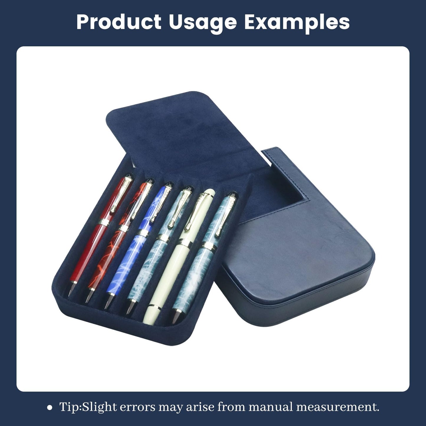 YANHHAN 3 Slots Leather Fountain Pen Case – Magnetic Closure, Handmade Pen Holder for Fountain/Ballpoint/Rollerball Pens – Blue