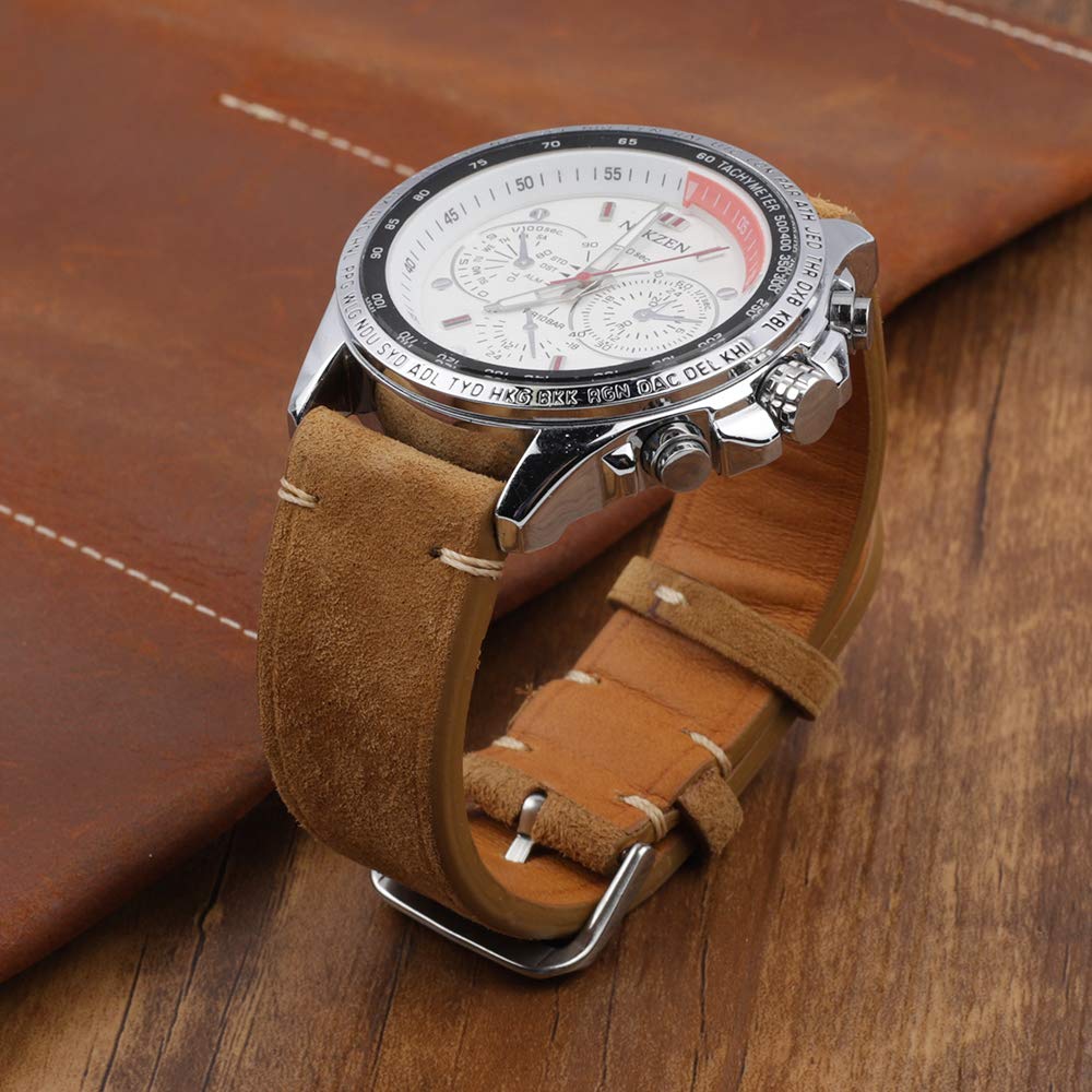 Onthelevel Suede Leather Watch Strap 18mm 20mm 22mm Vintage Chamois Leather Watch Band for Men or Women (18mm, Brown)