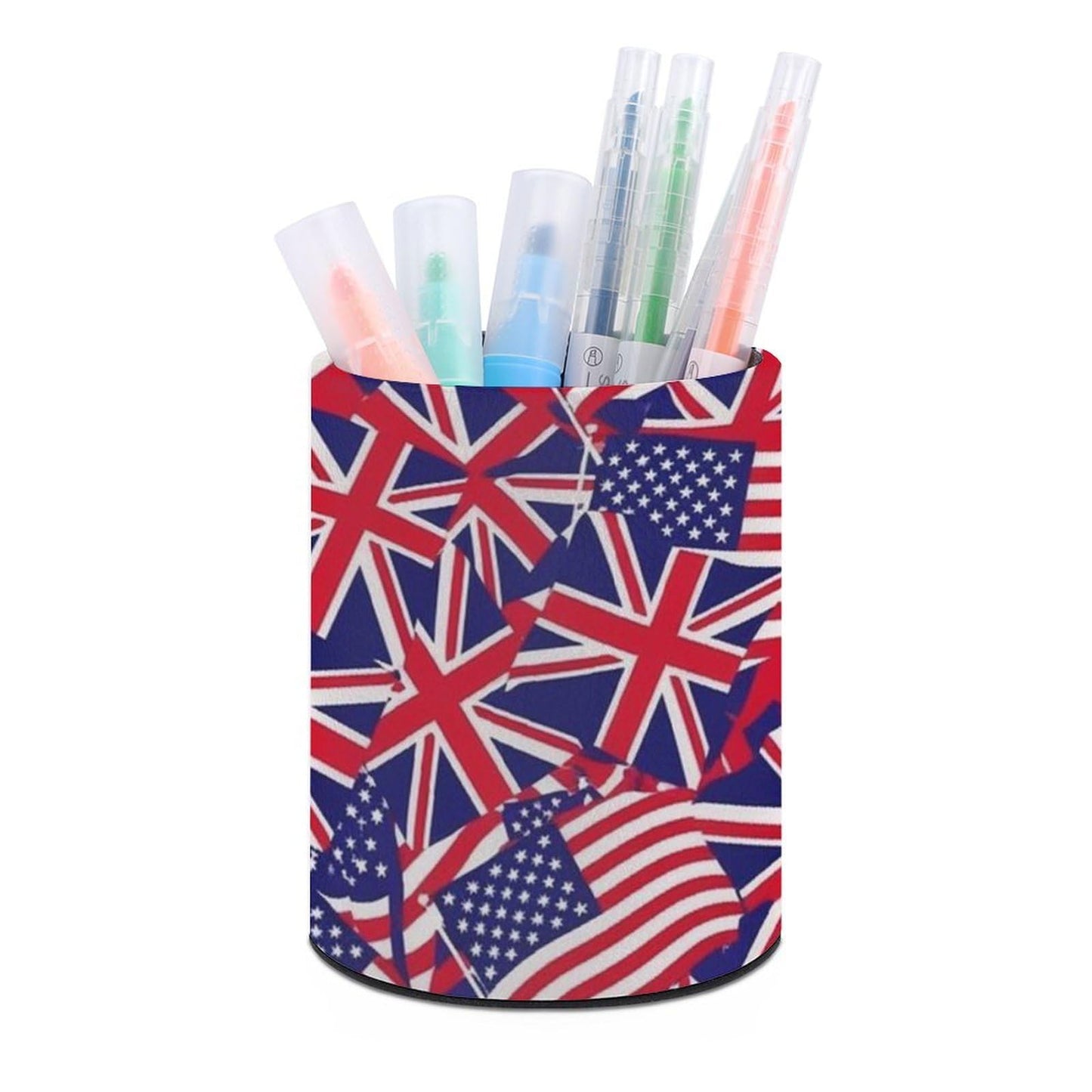 UTRSIFB Pen Holder Leather Pencil, Holder Cup Makeup Brush Storage Organizer, Waterproof Multifunctional Office Supplies British American Flag