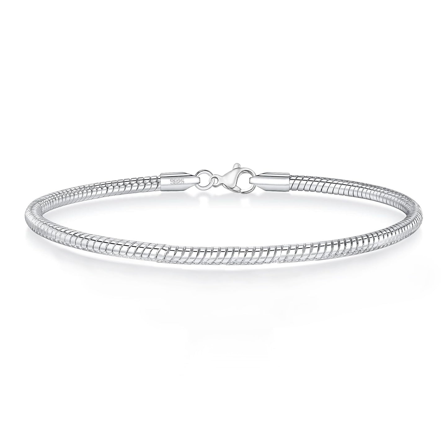 XSILA Charm Bracelet for Women 925 Sterling Silver Charm Snake Chain Bracelets Jewelry (Silver 7.5 inch)