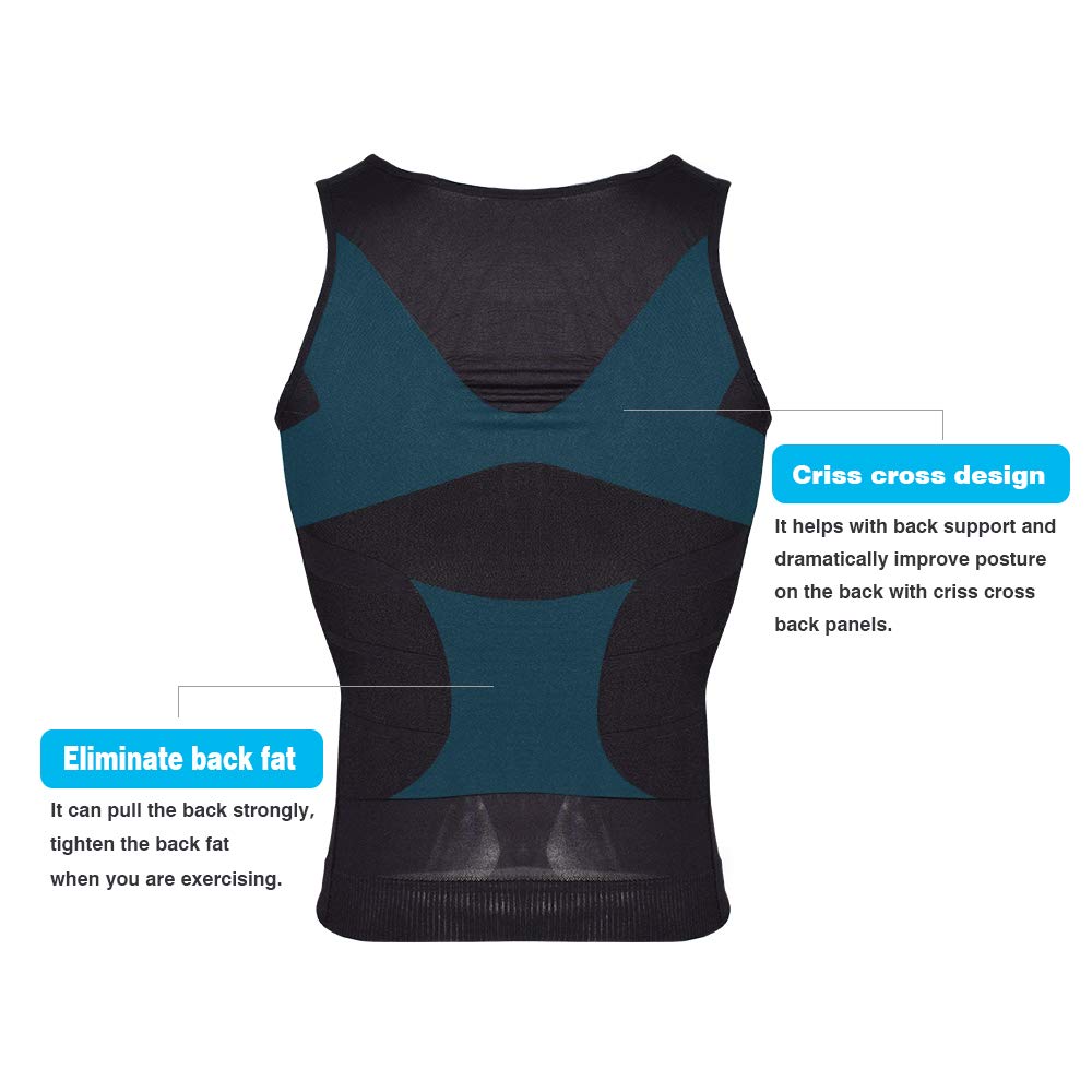 KOCLES Men's Compression Tank Top Slimming Body Shaper Vest Shirts Abs Abdomen Slim Undershirts Gym Weight Loss Workout Clothing (Black, Large)