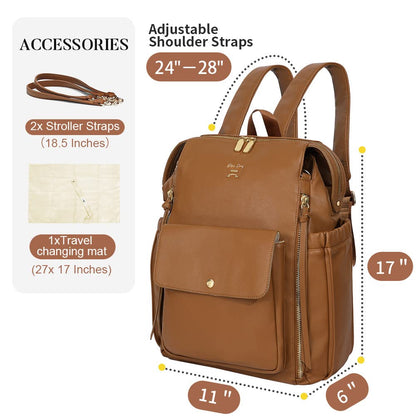miss fong Diaper Bag Backpack Baby Diaper Bag for Girls and Boys, Leather Purse with 13 Pockets Diaper Bag Organizer,Changing Pad,Stroller Straps,4 Insulated Pockets
