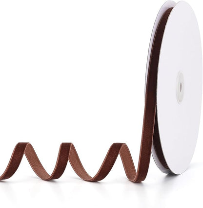 Coffee Velvet Ribbon 3/8" x 20Yd,Great for Gift Wrapping,Hair Bows Making, Wreaths,Wedding and Christmas Party Decoration(Coffee 3/8")