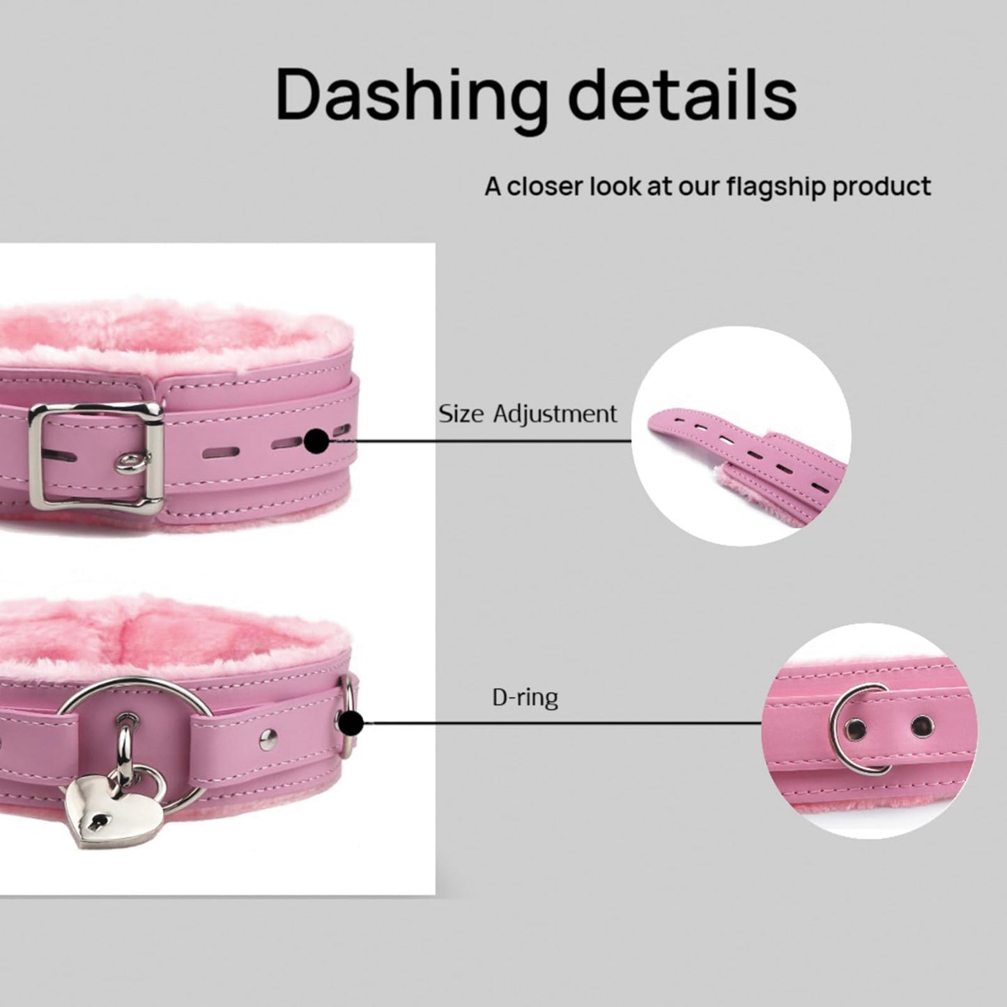 Kiheony Punk gothic Leather choker collar for women, collar with Heart Lock Adjustable Gothic choker (Heart Lock, Pink)