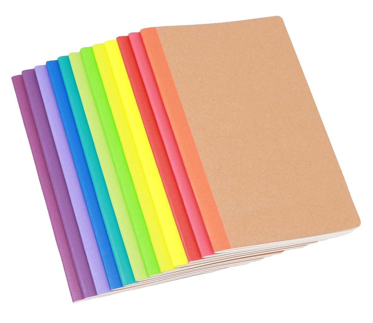 12 Pack A5 Notebooks Bulk, Kraft Cover Lined Blank College Ruled Travel Journals with 12 Colors Rainbow Spines For Women Students, 60 Pages, 8.3”x 5.5”, for Home, Office or School Supplies