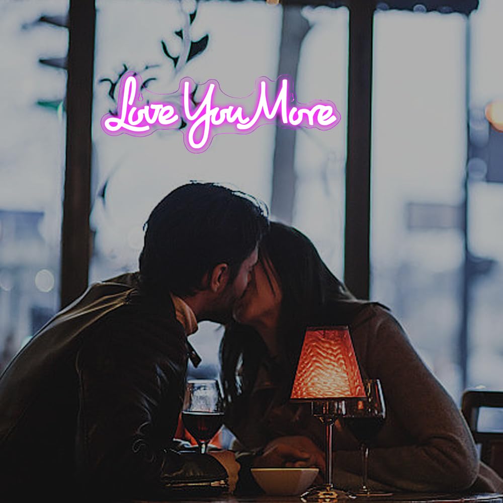 RuCvixkt Love You More Neon Signs for Wall Decor, Love Neon Sign for Girls Bedroom Decoration, USB Powered LED Neon Light Sign for Wedding Party Birthday Valentine's Day Gift