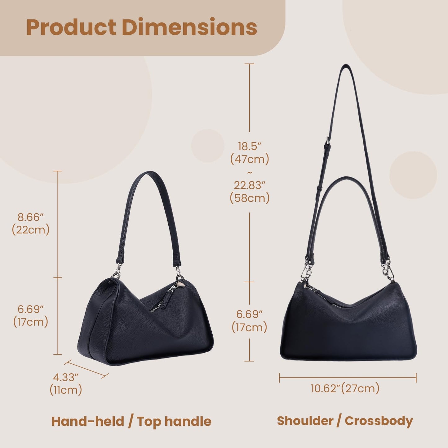 Rosvovo Genuine Leather Purses for Women, Real Leather Women's Crossbody Bag Shoulder bag Handbags Hoho bag with Adjustable Strap, balck,