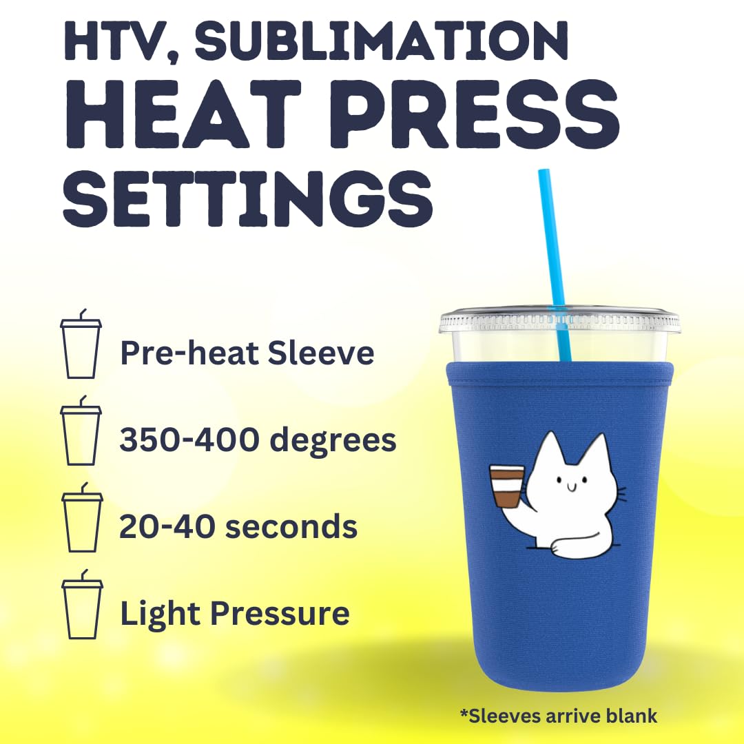 TahoeBay Iced Coffee Cold Cup Sleeve (4-Pack) Reusable Blank Neoprene Insulator Drink Sleeves 22-24oz Beverage Holder for Vinyl Sublimation fits Dunkin' Medium and Starbucks Venti (Royal Blue)