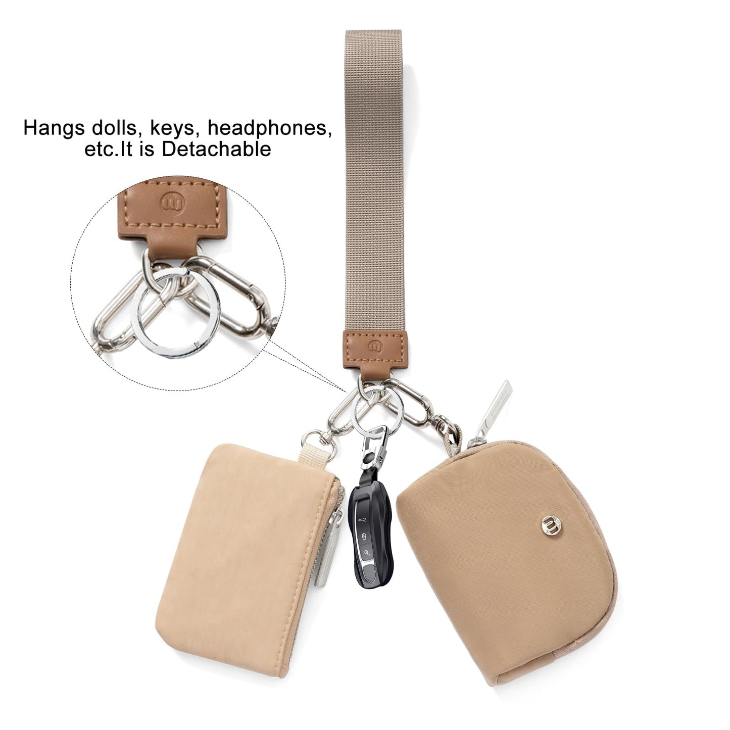 Keychain Wallet Mini Zip Around Wristlet Wallets for Women Detachable Dual Pouch Wristlet Portable Coin Purse Small Wallets