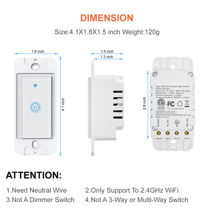 Milfra Smart Light Switch Single-Pole,Smart Switch 2024 New Model 10A,Compatible with Alexa, Siri and Assistant,Voice and Remote Control,Neutral Wire Required,No Hub Required