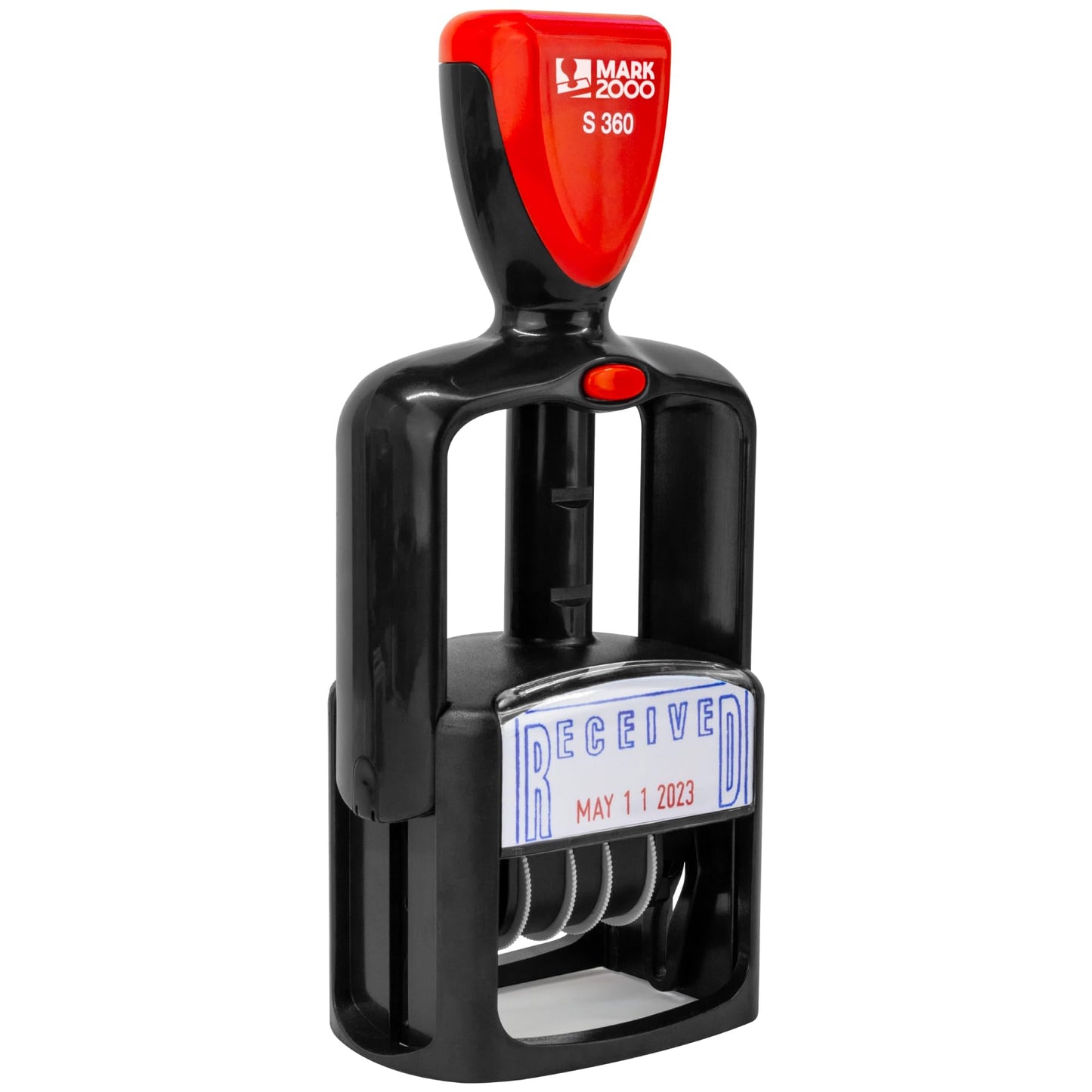 Mark 2000 Self-Inking Rubber Date Office Stamp with Received Phrase - Blue Ink & Date Red Ink - 12-Year Band
