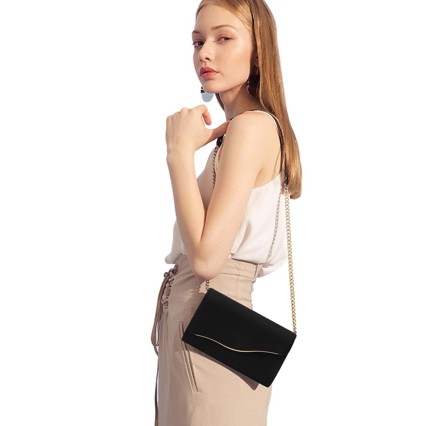CurvChic Clutch Purses for Women Evening Bag Faux Suede Formal Party Wedding Cocktail Prom(Black)