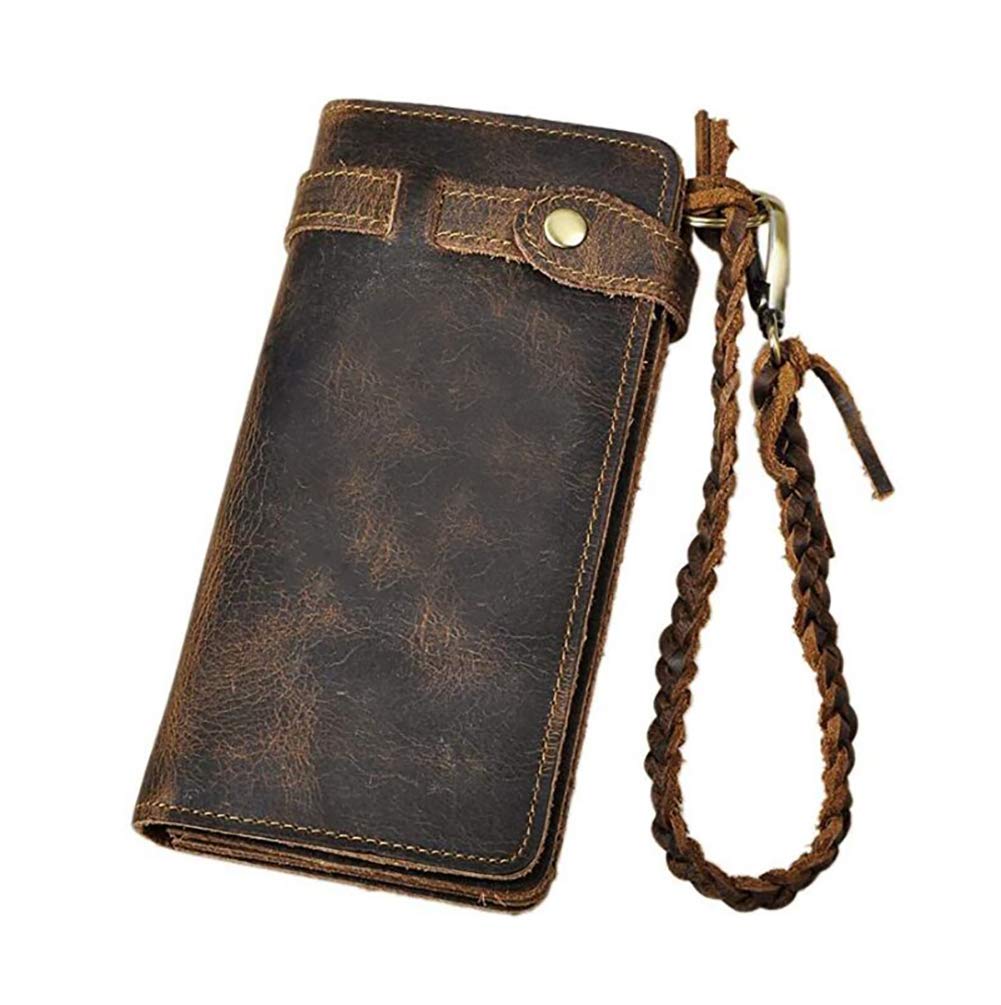 Plinvo Men's Genuine Leather Bifold Wallet with Removable Chain - Checkbook Organizer Vintage Design (Brown)
