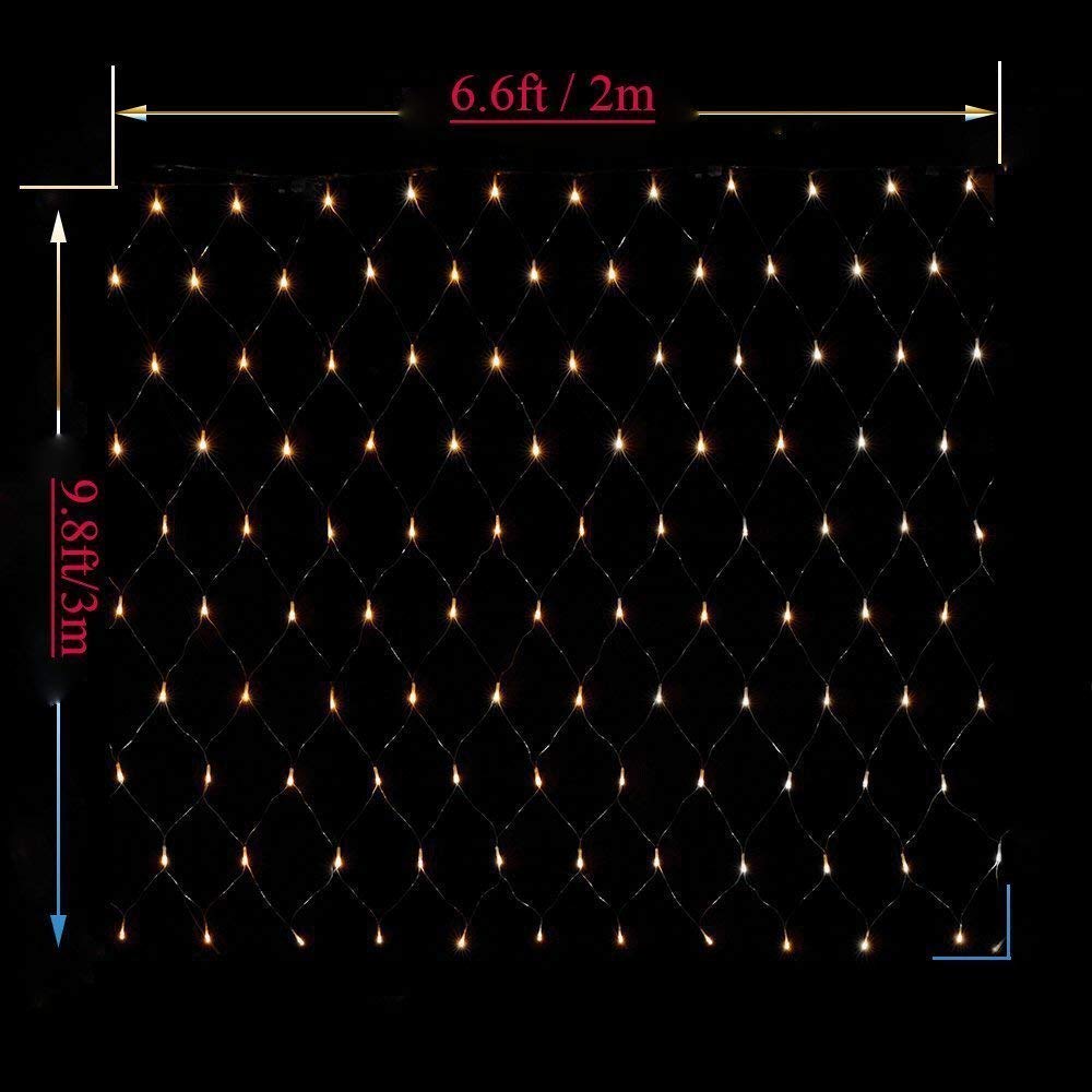 LED Net lights, 200 LED Christmas Light Fairy String Decorative Mesh Warm White for Cocktail Party Birthday BBQ Bistro Cafe 9.8ftx 6.6ft