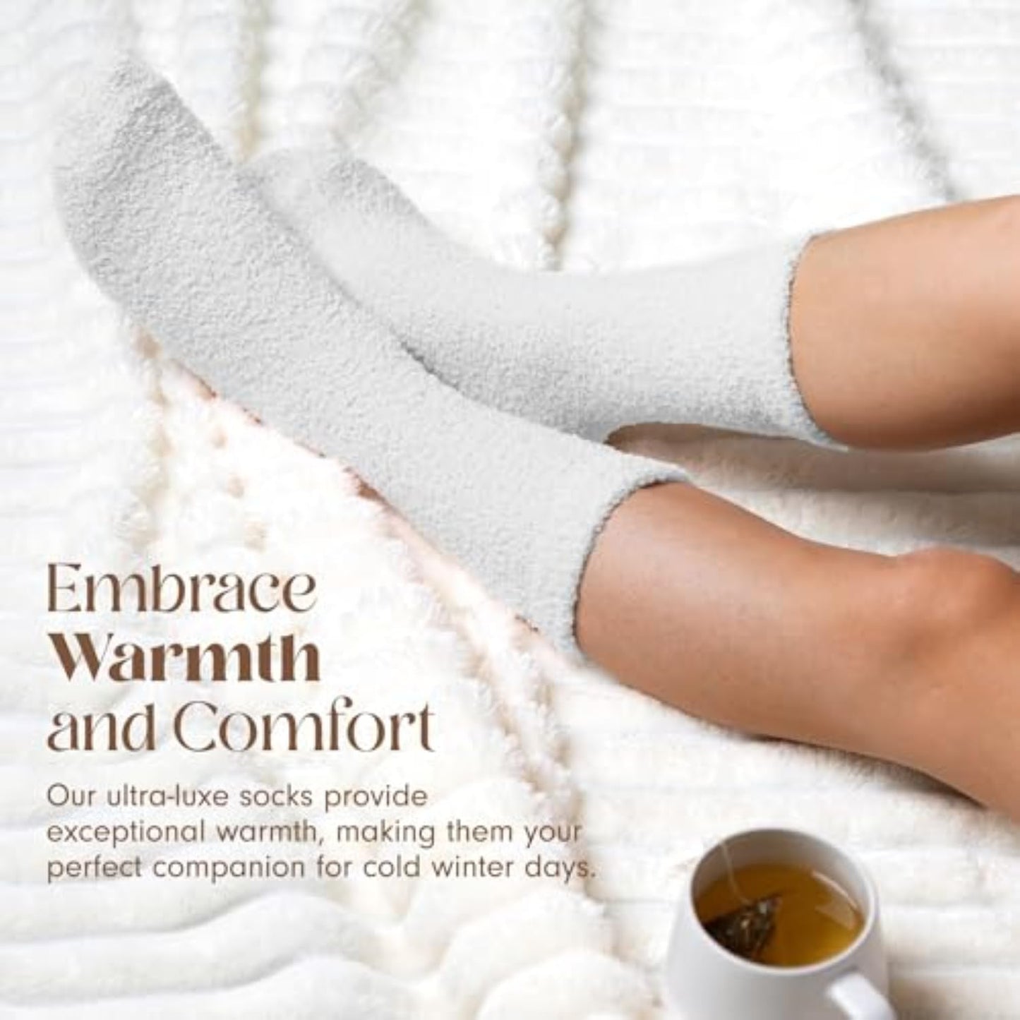 Unboxme Fuzzy Socks for Women & Men - Premium Cloud Socks, Ultra-Soft Warm Sleep Socks, Cozy Fluffy Comfort, 2 Pairs White