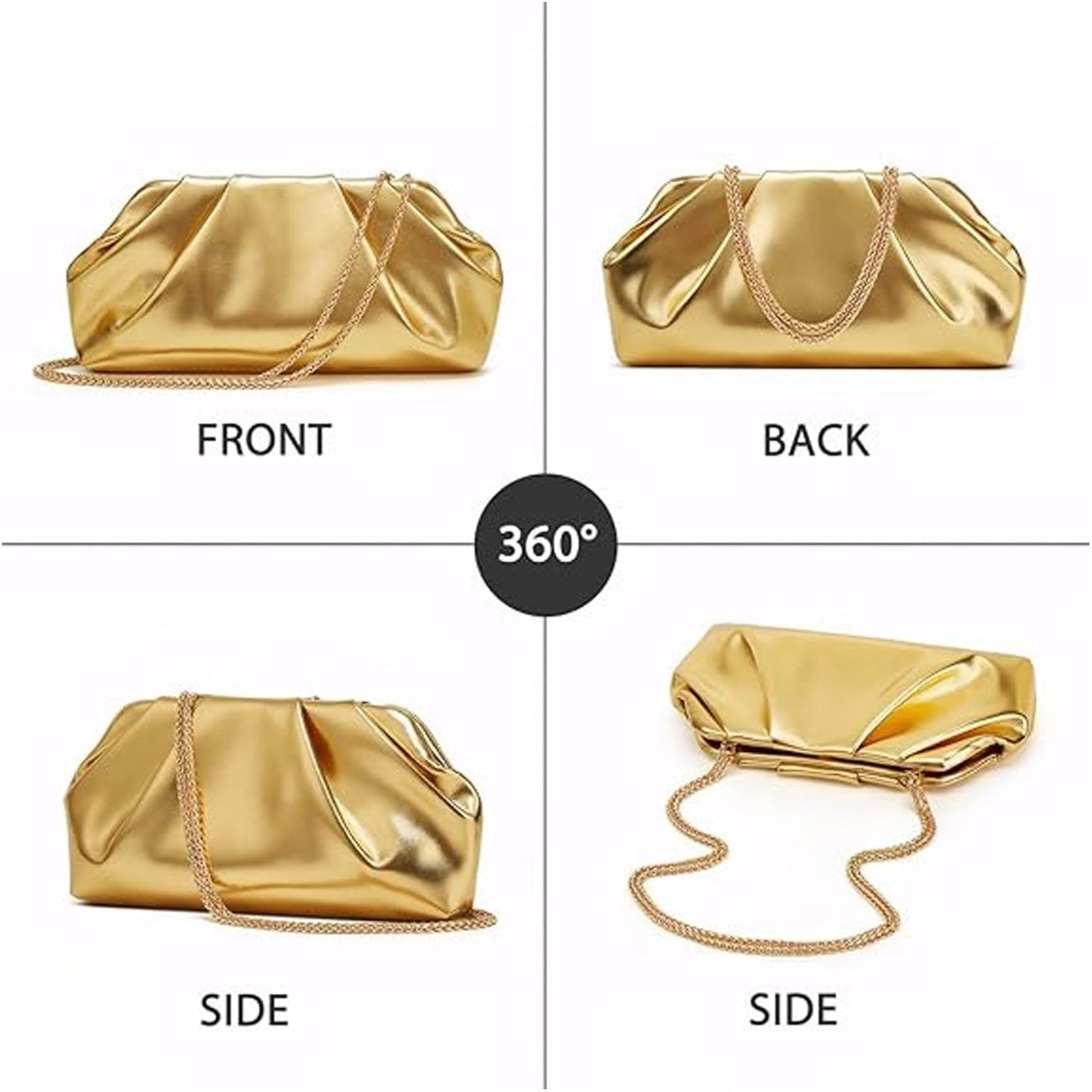 Amszke Black Clutch for Women, Vegan Leather Evening Purse, Soft Pleated PU Formal Clutch Bag for Weddings Proms Cocktail Parties, Dressy Party Accessories-Gemma