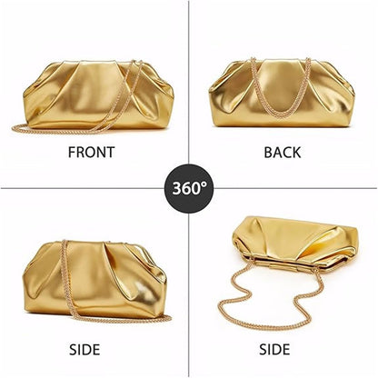 Amszke Black Clutch for Women, Vegan Leather Evening Purse, Soft Pleated PU Formal Clutch Bag for Weddings Proms Cocktail Parties, Dressy Party Accessories-Gemma