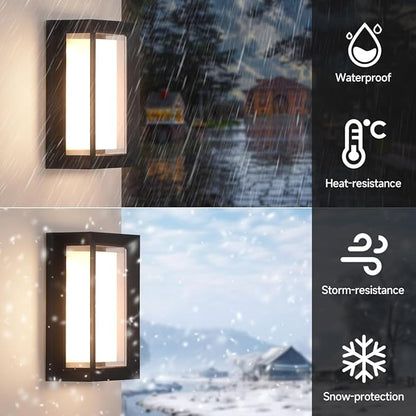Outdoor Porch Light,15%-100% Dimmable Indoor Wall Light Fixtures,3000K/4000K/6500K Adjustable,24W Exterior Wall Lighting,Waterproof Outdoor Modern Wall Sconce Lights,2160LM Indoor Wall Sconce 2 Pack