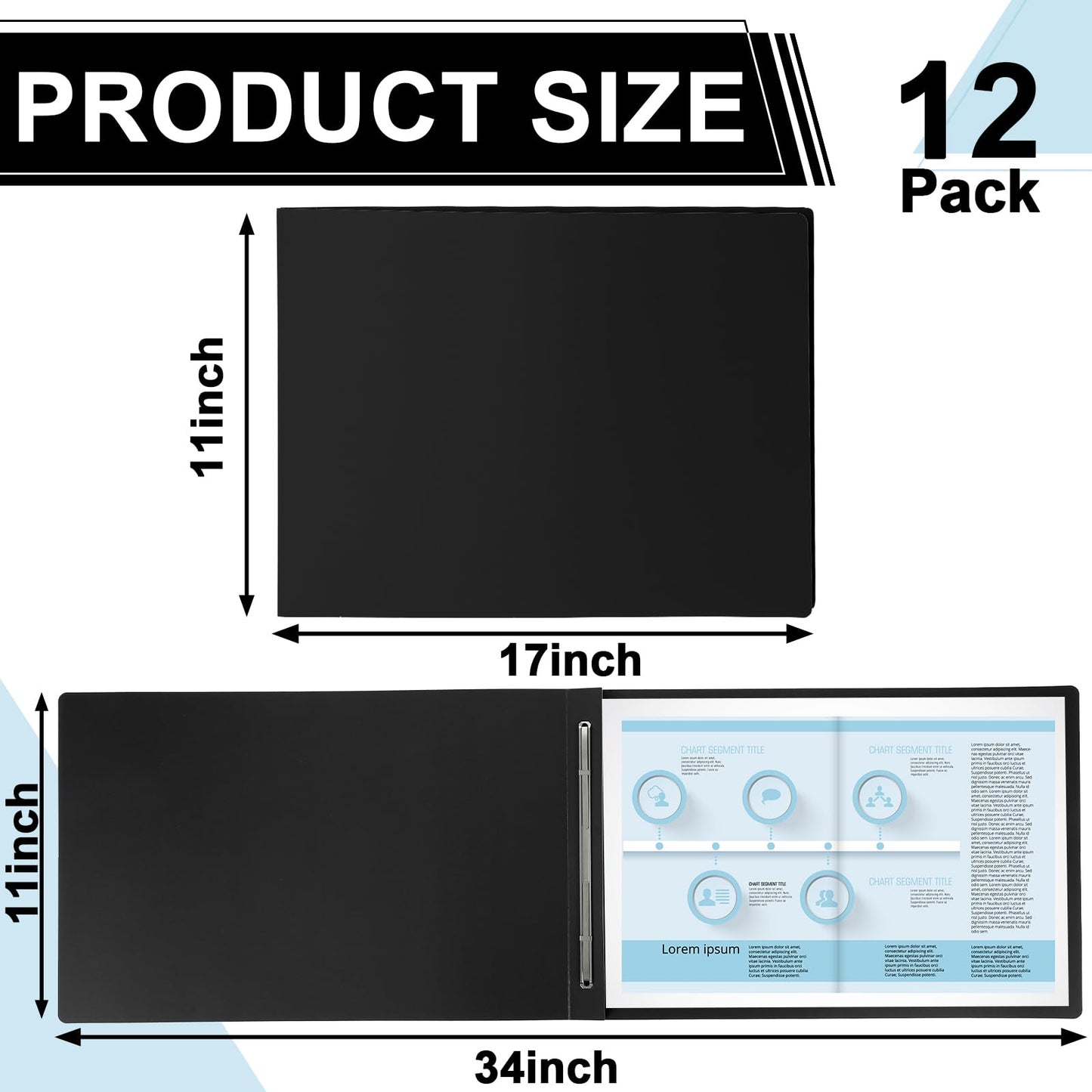 gisgfim 12 Pcs 11'' x 17'' Pressboard Report Cover 3" Capacity Metal Prong Paper Fastener with Compressor Presentation Binder Folder to Neatly Bind Reports Proposals Transcripts Document
