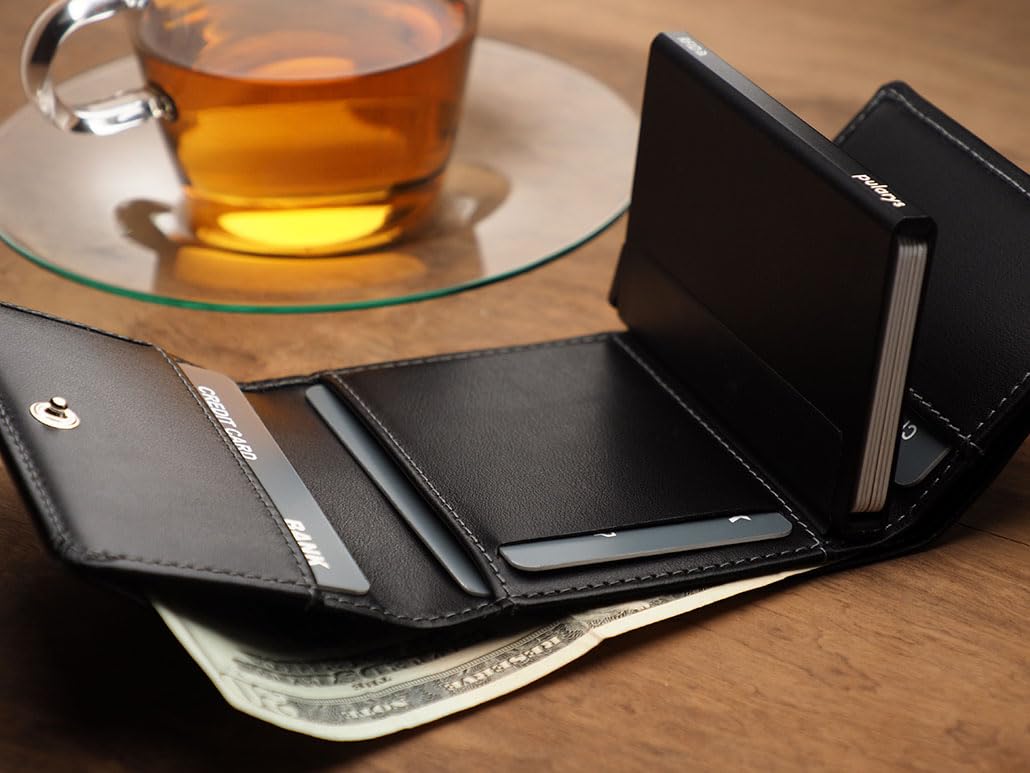 PULARYS Mini Wallet BOSTON - Multifunckion Credit Card Case - Italian Leather - RFID blocking - Size: 7.5 x 9.5 x 2.5 cm - Space for up to 10 Cards - Snap Fastener - Classic Design