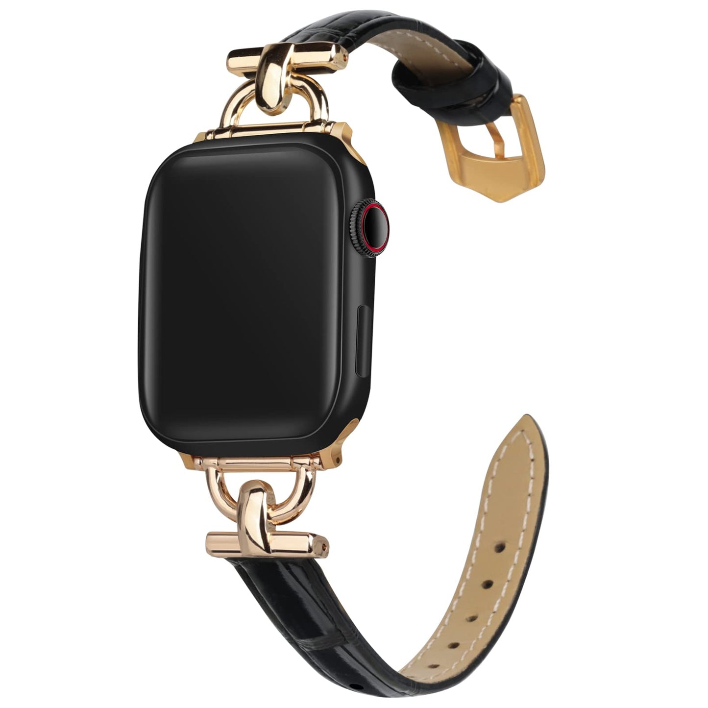 Leather Band Compatible with Apple Watch Bands for Women, Dressy Fancy Strap for iWatch Series 11/10/9/8/7/6/5/4/3/2/1/se(38mm 40mm 41mm 42mm,Black/Gold)