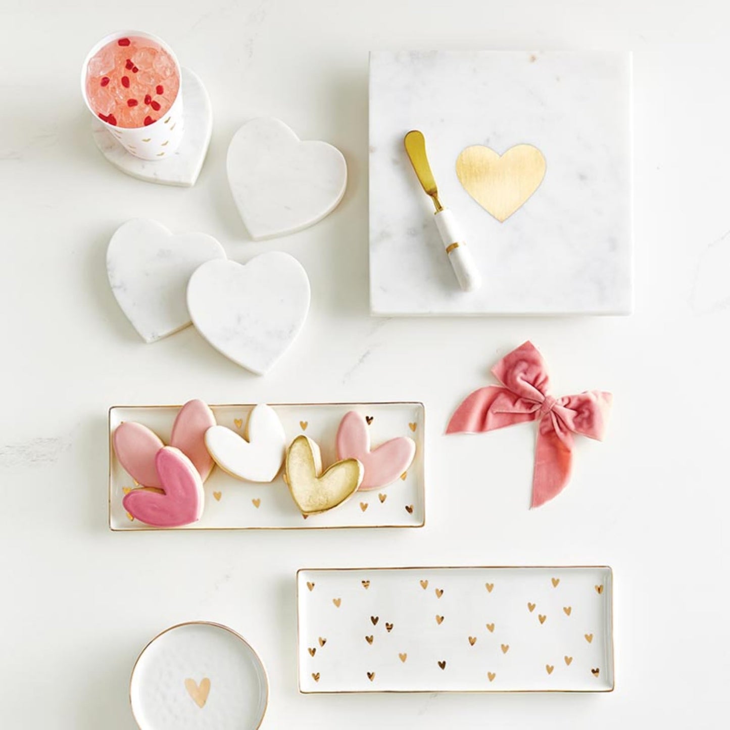 Santa Barbara Design Studio White Marble Charcuterie Cheese Tray, Brass Heart Icon, 10" Square