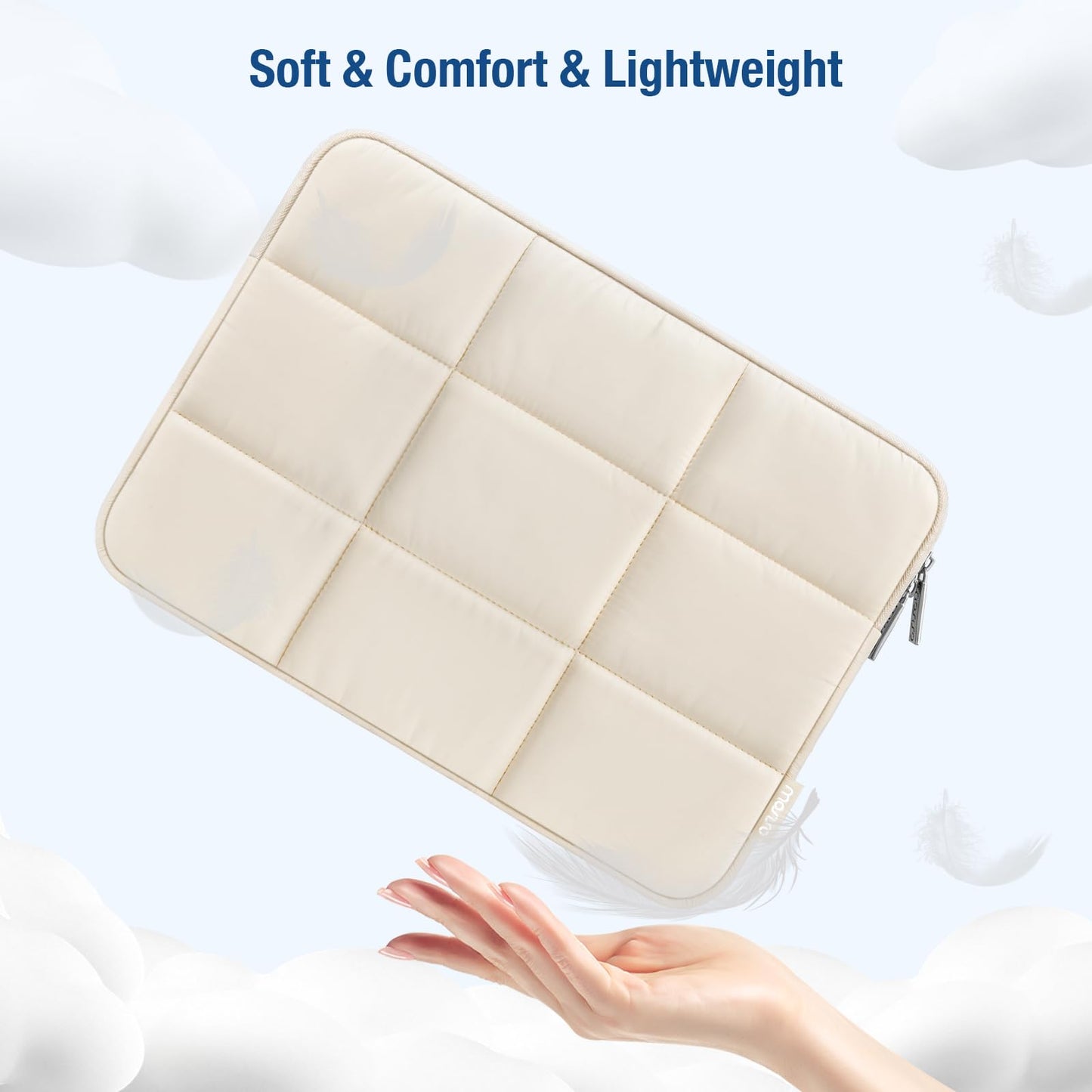 MOSISO Laptop Case 13.3 inch, 13-13.3 inch Puffy Laptop Sleeve Compatible with MacBook Air 13 13.6/Pro 13/Pro 14, HP Dell ASUS Lenovo, Rectangle Quilted Puffer Computer Bag for Women, Sand