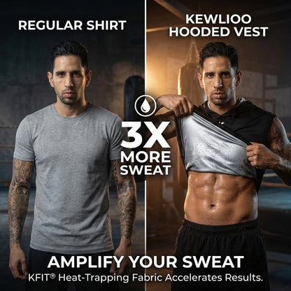 Kewlioo Sauna Shirt for Men Hoodie - Heat Trapping Sauna Suit Pullover Sweat Vest Hoodies, Hooded Sweat Suit Tank Top for Exercise, Cardio, Gym Workouts, Black