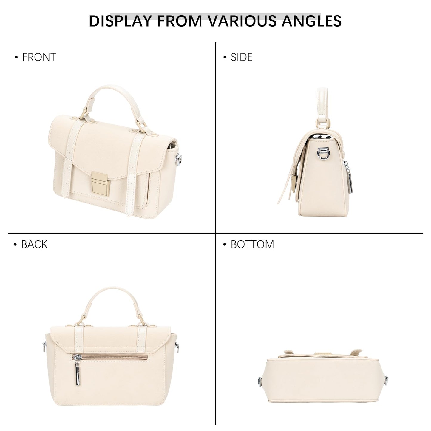 ALEX&MIA Women's Small Top-Handle Handbag – Vegan Leather Mini Satchel Bag, Fashionable Crossbody and Shoulder Bag, Perfect for Daily and Work Use (Off White)