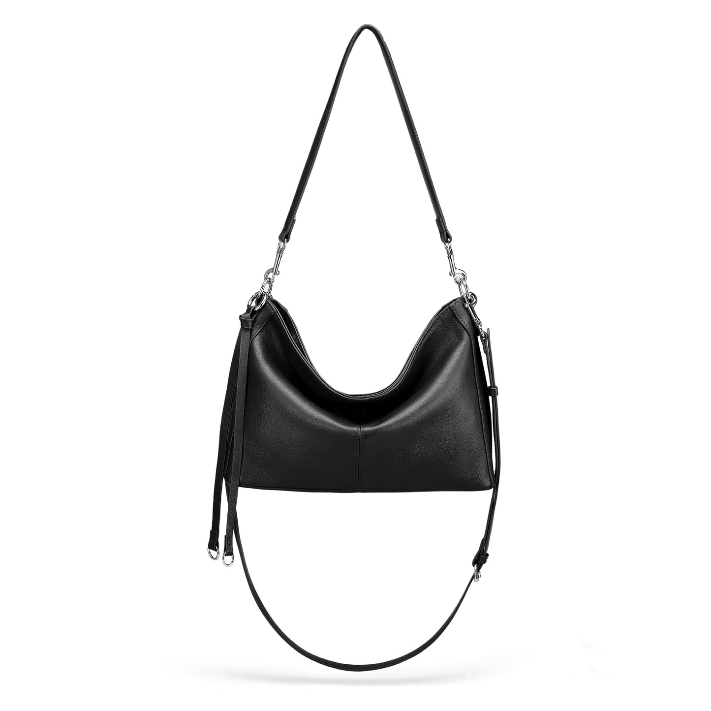befen Genuine Leather Hobo Bag for Women, Lightweight Crossbody Shoulder Purse with Anti-Theft Clip, Soft Leather Shoulder Handbags with 3 Zippers Pockets for Travel with Adjustable Strap, Black