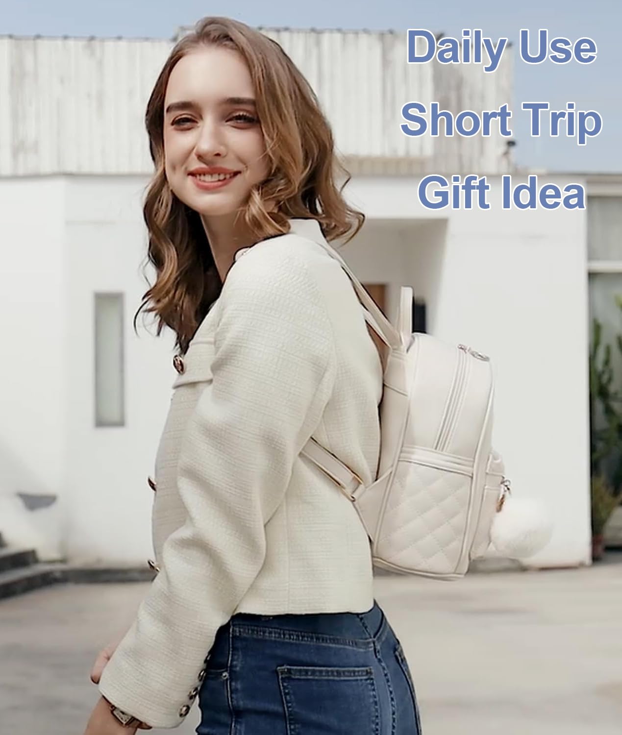 Barsine Girls Fashion Mini Backpack Purse Small Cute Plaid Leather Women Backpacks Little Bag (Ivory)