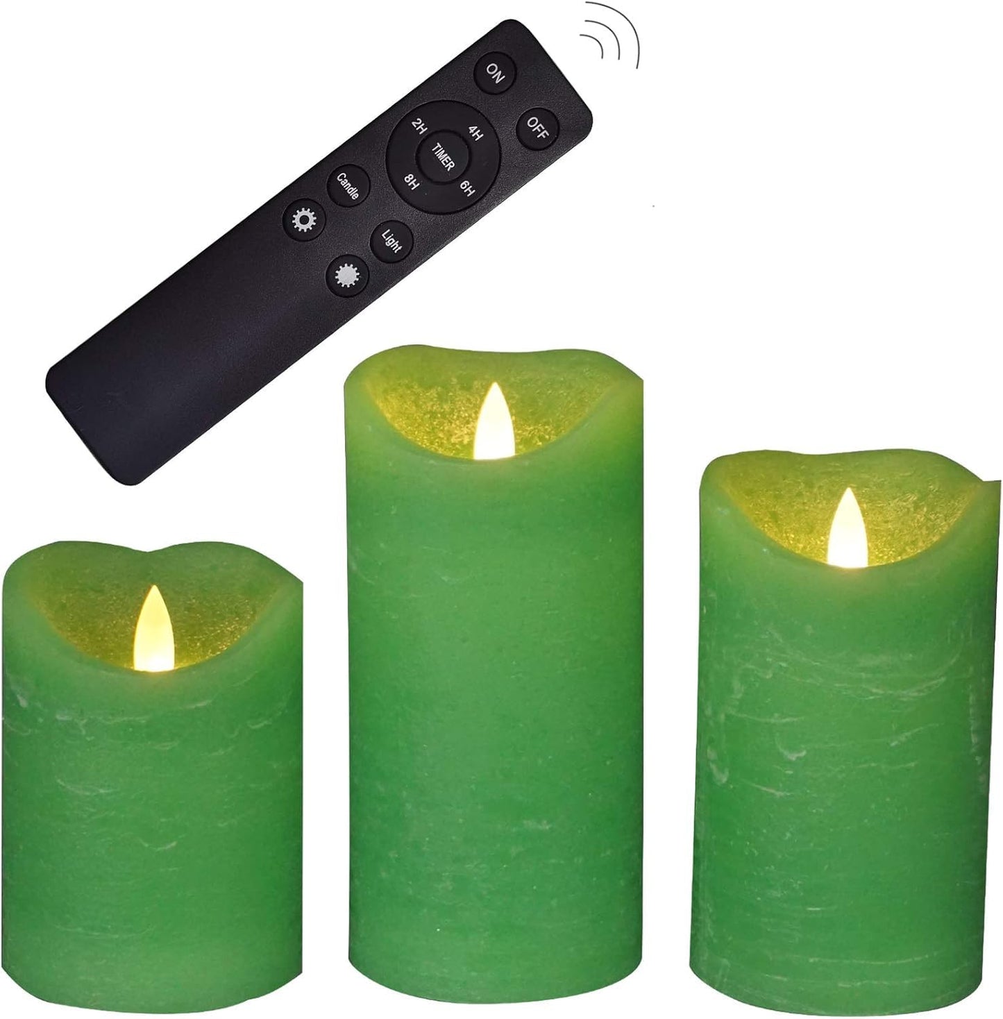 Magiq Set of 3 Apple Green Battery Operated Flameless Candles with Remote Timer Realistic Flickering Real Wax LED Pillars for St. Patrick's Day Table Centerpieces Christmas Decorations Home Decor