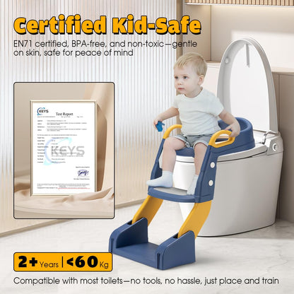 Playpals Potty Training Seat with Step Stool Ladder, 2 in 1 Potty Training Toilet with Urinals, Toddler Toilet Seat for Kids Boys Girls, Splash Guard Anti-Slip Pad Step Stool - Blue