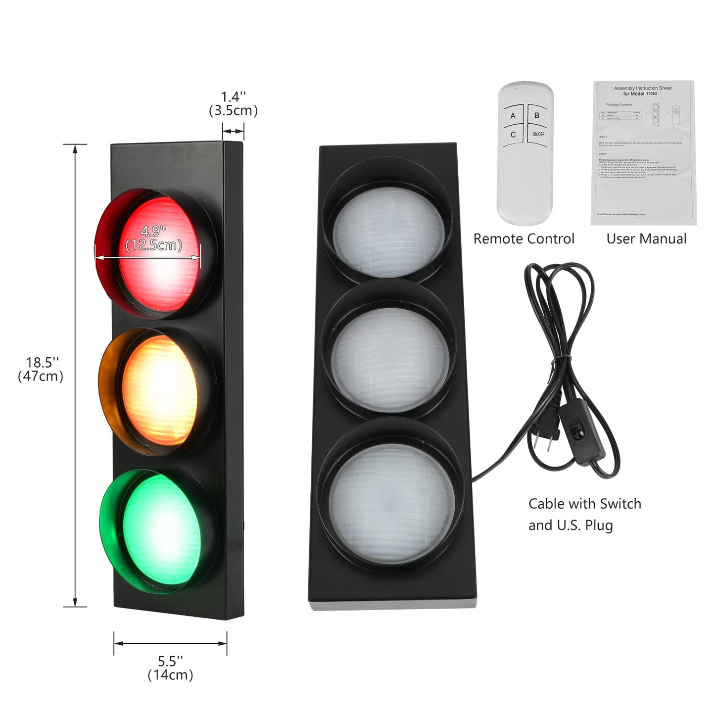 HOMIER Traffic Light Wall Lamp, Retro Style Traffic LED Lamp with Remote Control, Fun Room Traffic Stop Light Decor for Children's Day, Classroom, Kids Bedroom, Living Room, Club, Bar, Pub