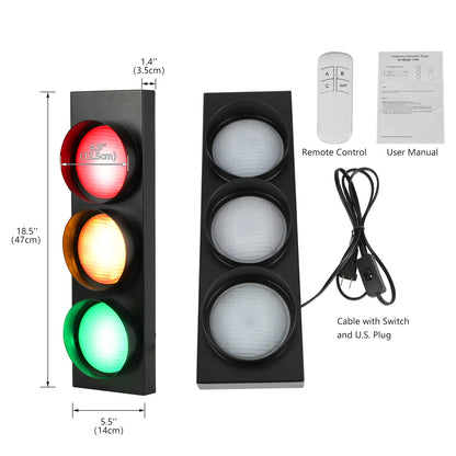 HOMIER Traffic Light Wall Lamp, Retro Style Traffic LED Lamp with Remote Control, Fun Room Traffic Stop Light Decor for Children's Day, Classroom, Kids Bedroom, Living Room, Club, Bar, Pub
