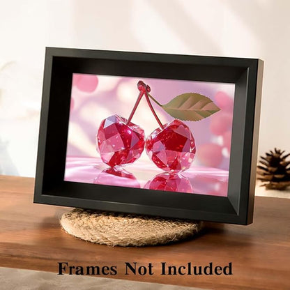 Yesad Cherries Art Print, Kitchen Wall Art Pictures Poster Pink Wall Décor for Dorm Living Room Bedroom Cabin Kitchen Wall Décor Fruits Wall Art (Unframed,30”x20”, Cherry)