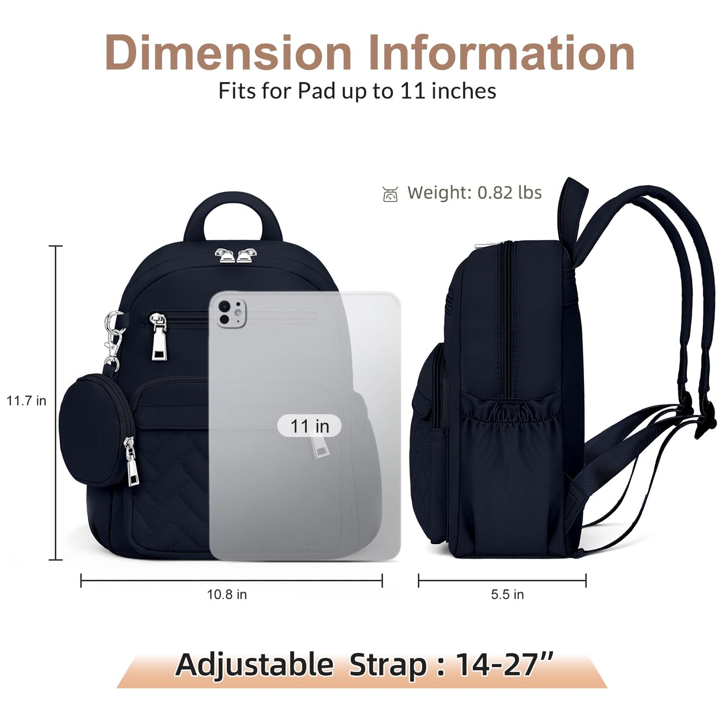 SYTRAH Mini Backpack for Women Small Backpack Purse, Anti Theft Backpack Waterproof Lightweight Puffer Back packs for Travel, Work with Coin Purse Dark Blue