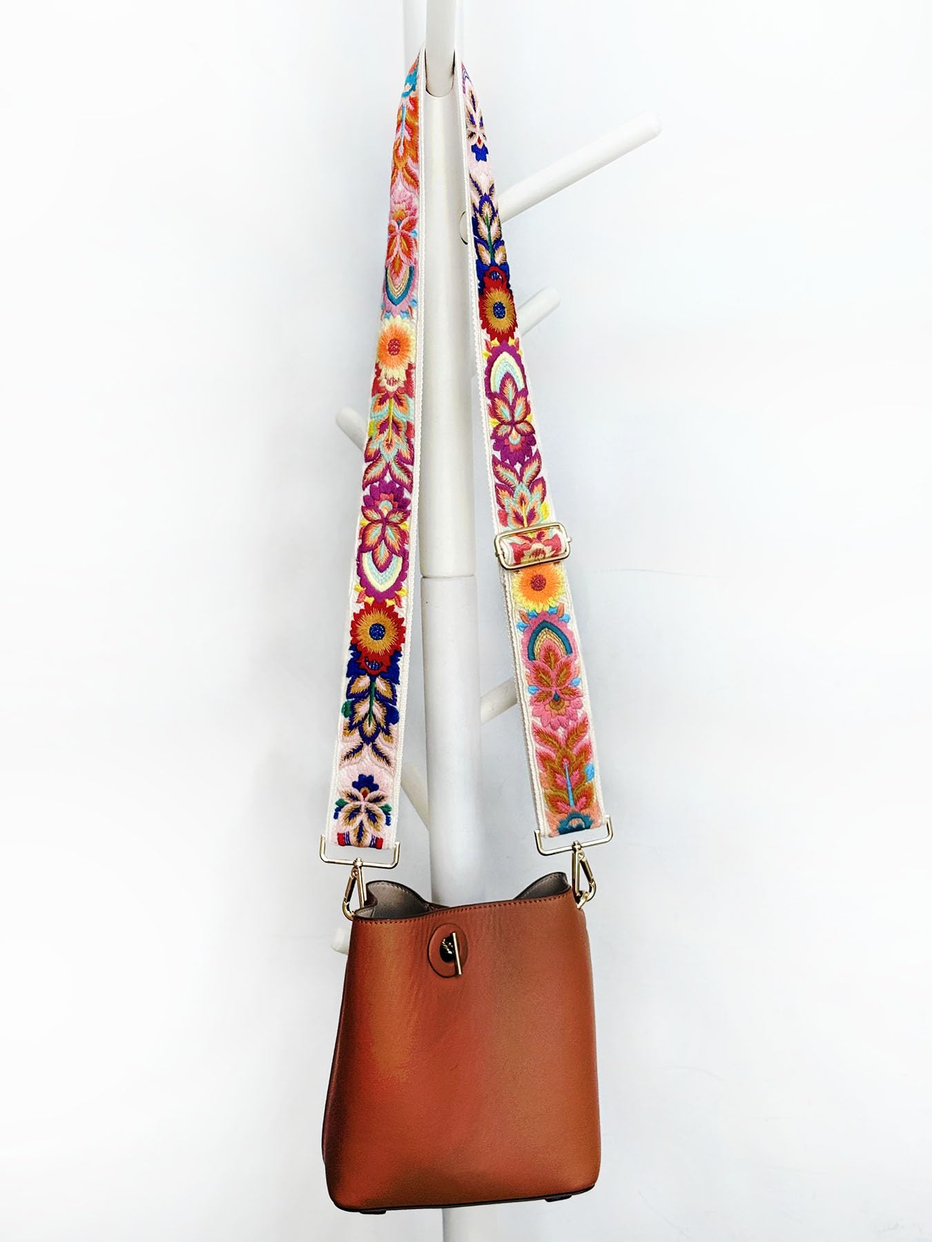 TCOMVEZ Embroidery Flower Purse Strap Replacement Crossbody for Handbags Women Guitar Strap 2 inch Wide Adjustable Bag Straps (Ivory)