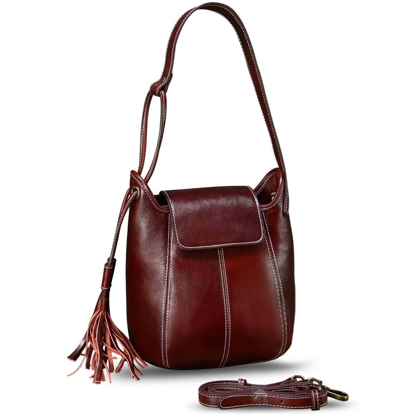 Genuine Leather Hobo Bag for Women Shoulder Bag Vintage Desinger Crossbody Bag Satchel Purse with Tassel (Red)