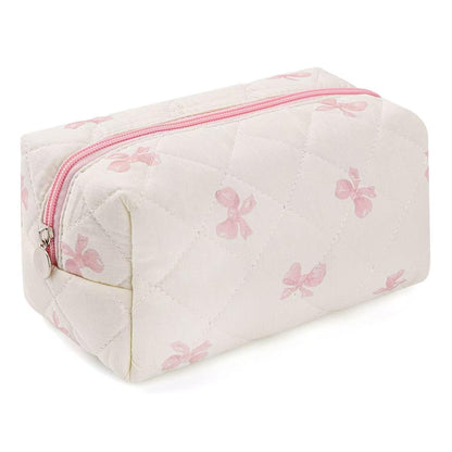 MZLUWM Floral Makeup Bag,Floral Quilted Make Up Bag,Large Cosmetic Bag,Fashionable Travel Makeup Pouch, Cute Portable Storage Bag,Puffy Coquette Makeup Bag, Attractive Quilted Pouch