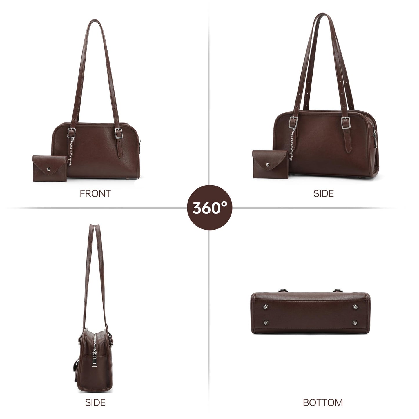 Goinsound Swing Zip Shoulder Bag Small Swing Purses Bowler Bag Brown Shoulder Bags for Women with Adjustable Strap